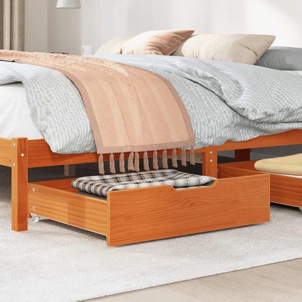 vidaXL Sengeskuffer 2 stk voksbrun 65x55x17 cm heltre furu