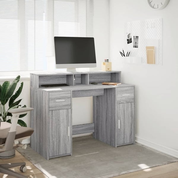 vidaXL skrivebord m. LED-lys 120x55x91 cm konstrueret træ grå sonoma