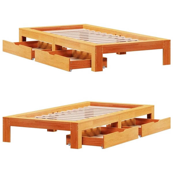 vidaXL Sengeramme uten madrass voksbrun 90x200 cm heltre furu