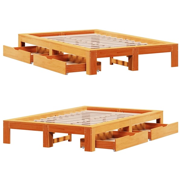 vidaXL Sengeramme uten madrass voksbrun 120x190 cm heltre furu