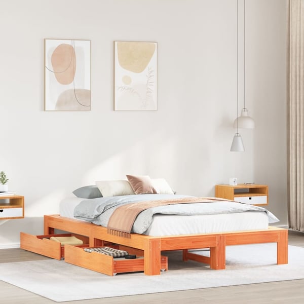 vidaXL Sengeramme uten madrass voksbrun 120x190 cm heltre furu
