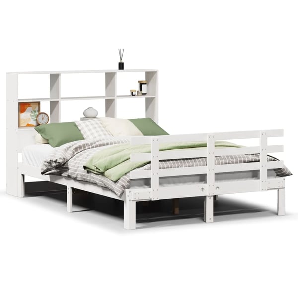 vidaXL Seng med bokhylle uten madrass hvit 140x190 cm heltre furu