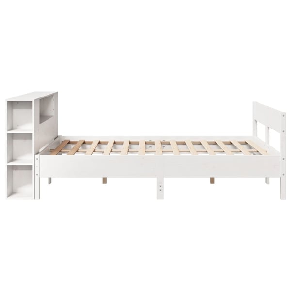 vidaXL Seng med bokhylle uten madrass hvit 135x190 cm heltre furu