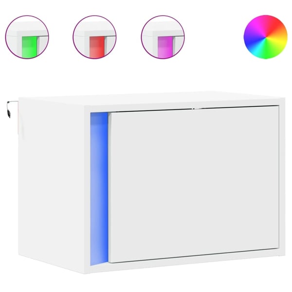 vidaXL Vegghengte nattbord med LED-lys 2 stk hvit