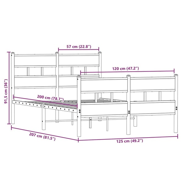 vidaXL Sengeramme i metall uten madrass røkt eik 120x200 cm