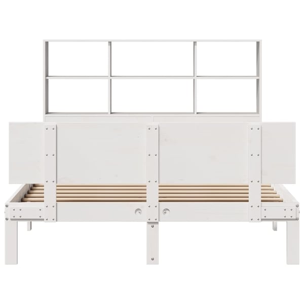 vidaXL Seng med bokhylle uten madrass hvit 140x200 cm heltre furu