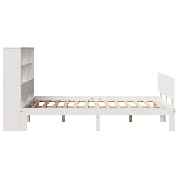 vidaXL Seng med bokhylle uten madrass hvit 140x200 cm heltre furu