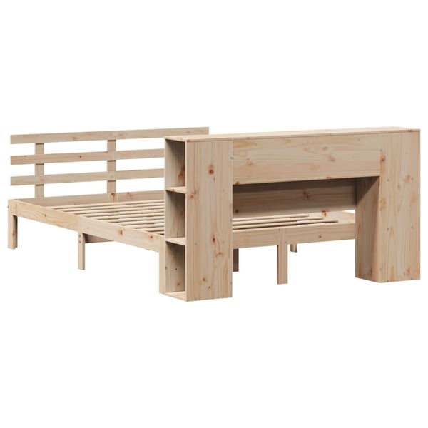 vidaXL Seng med bokhylle uten madrass 135x190 cm heltre furu