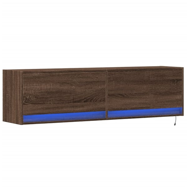 vidaXL Vegghengt TV-benk med LED brun eik 140x31x38 cm