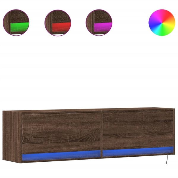 vidaXL Vegghengt TV-benk med LED brun eik 140x31x38 cm