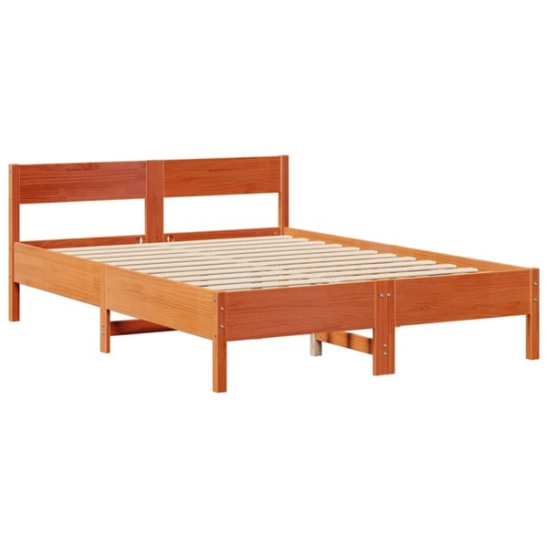 vidaXL Seng med bokhylle uten madrass voksbrun 135x190 cm heltre furu