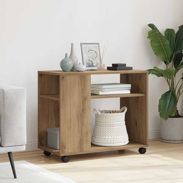 vidaXL Sidebord med hjul artisan eik 70x35x60 cm konstruert tre