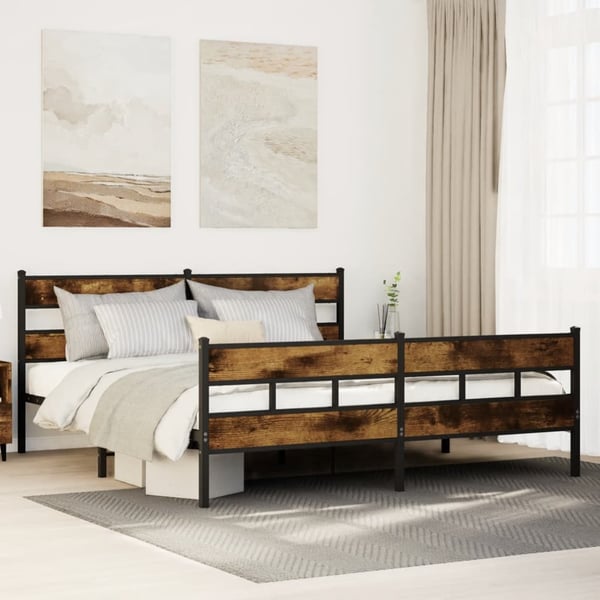 vidaXL sengeramme uden madras 193x203 cm metal røget egetræsfarve