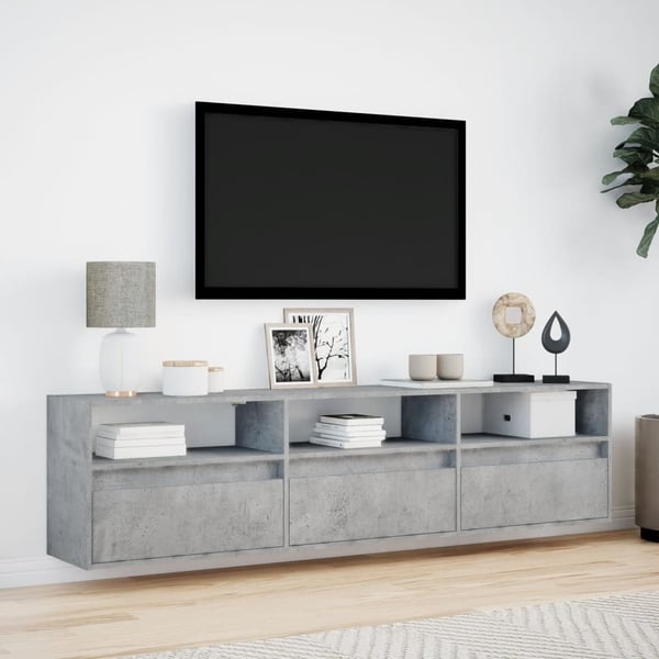 vidaXL Vegghengt TV-benk med LED-lys betonggrå 180x31x45 cm
