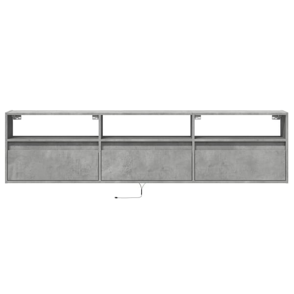 vidaXL Vegghengt TV-benk med LED-lys betonggrå 180x31x45 cm