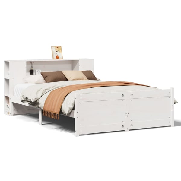 vidaXL Seng med bokhylle uten madrass hvit 160x200 cm heltre furu