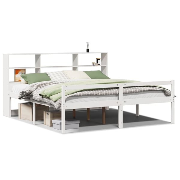 vidaXL Seng med bokhylle uten madrass hvit 180x200 cm heltre furu
