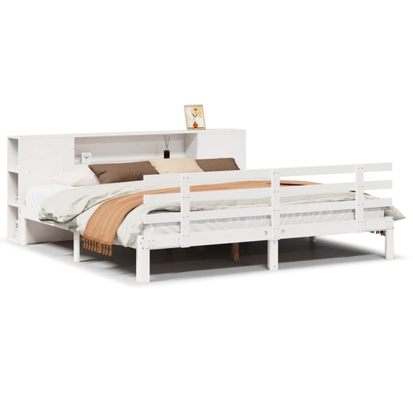 vidaXL seng med reol uden madras 200x200 cm massivt fyrretræ hvid