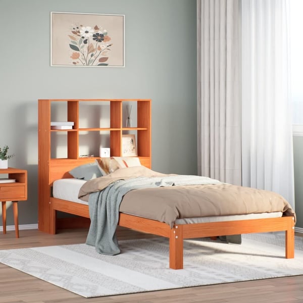 vidaXL seng med reol uden madras 75x190 cm massivt fyrretræ gyldenbrun