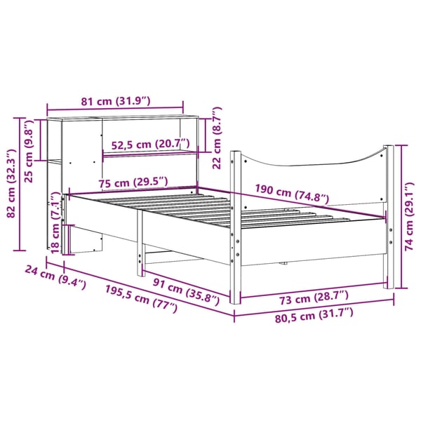 vidaXL sengeramme uden madras 75x190 cm massivt fyrretræ hvid