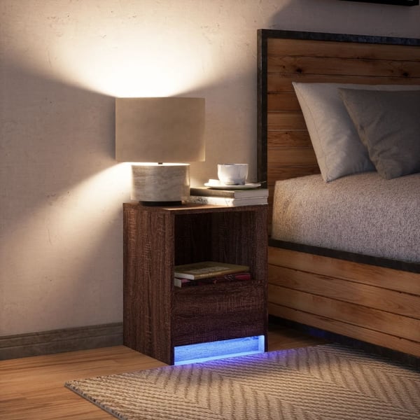 vidaXL Nattbord med LED brun eik konstruert tre