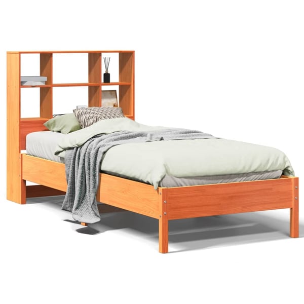 vidaXL seng med reol uden madras 75x190 cm massivt fyrretræ gyldenbrun