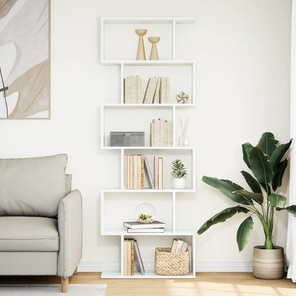vidaXL Romdeler bokhylle 6 etasjer hvit 70x24x193 cm konstruert tre