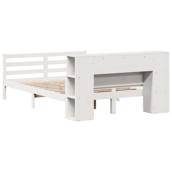 vidaXL Seng med bokhylle uten madrass hvit 135x190 cm heltre furu
