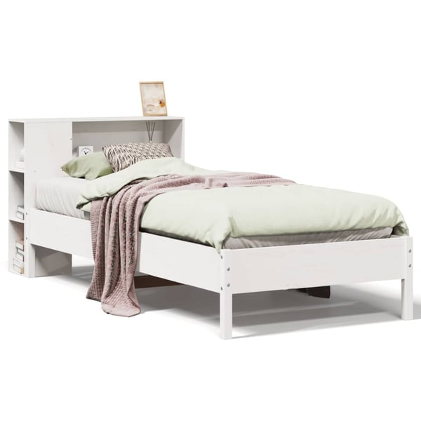 vidaXL Seng med bokhylle uten madrass hvit 75x190 cm heltre furu