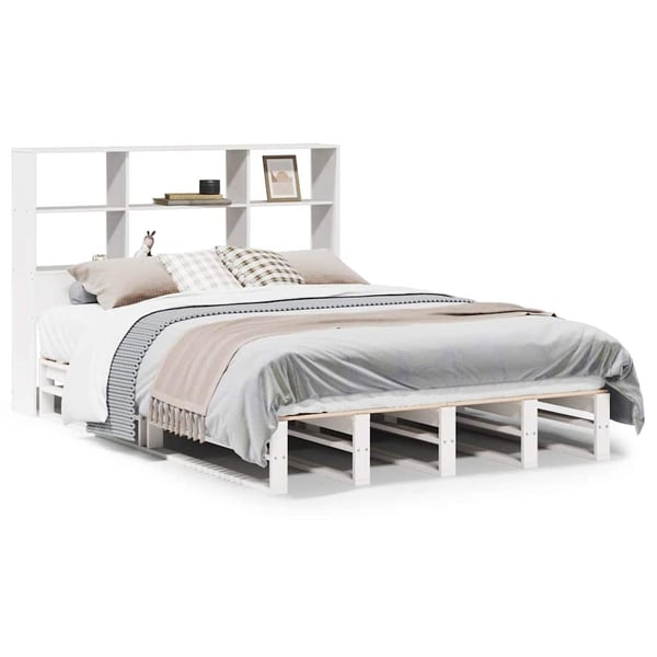 vidaXL Seng med bokhylle uten madrass hvit 140x190 cm heltre