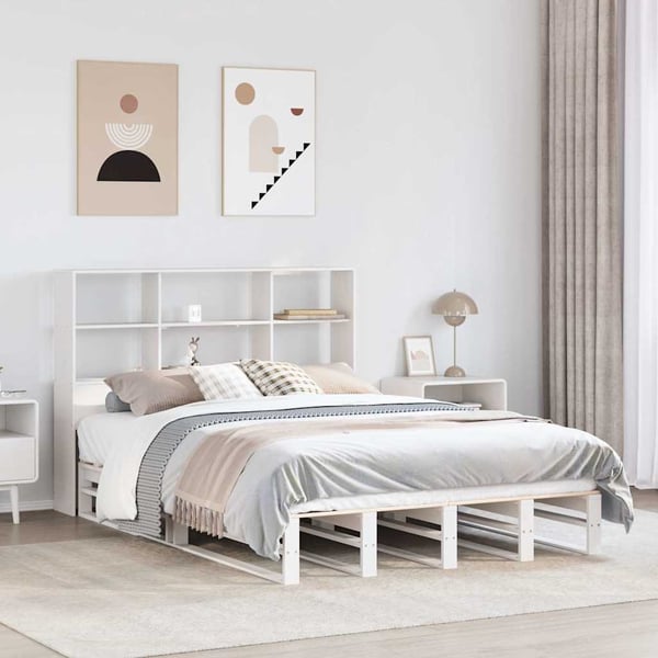 vidaXL Seng med bokhylle uten madrass hvit 140x190 cm heltre