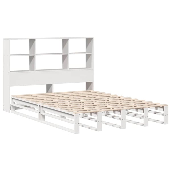 vidaXL Seng med bokhylle uten madrass hvit 140x190 cm heltre