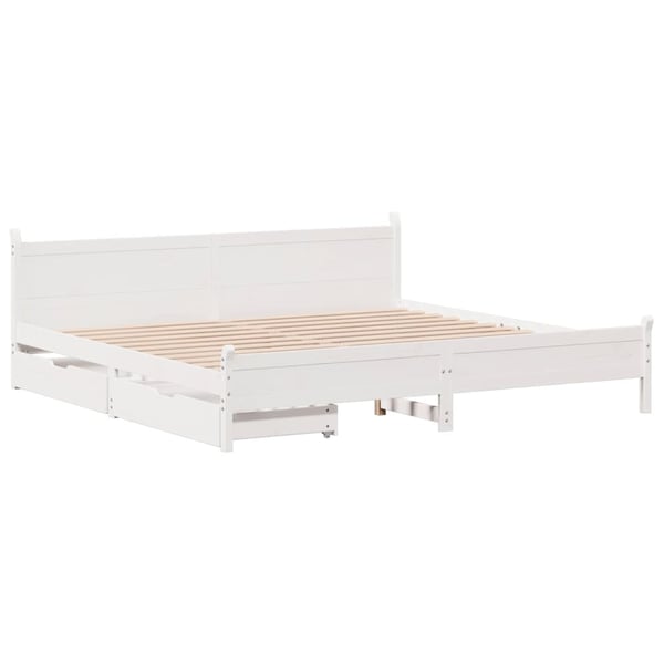 vidaXL Sengeramme med madrass hvit 200x200 cm heltre furu