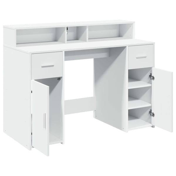 vidaXL Skrivebord med LED-lys hvit 120x55x91 cm konstruert tre