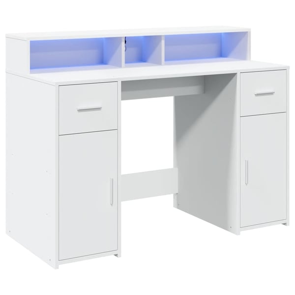 vidaXL Skrivebord med LED-lys hvit 120x55x91 cm konstruert tre