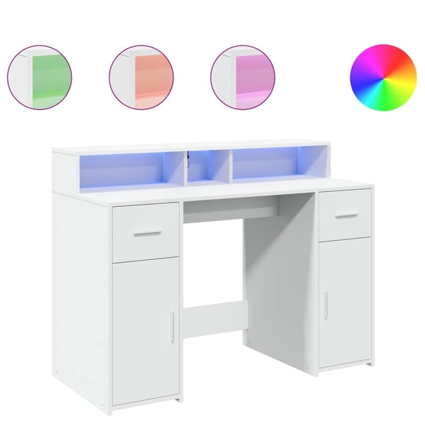vidaXL Skrivebord med LED-lys hvit 120x55x91 cm konstruert tre