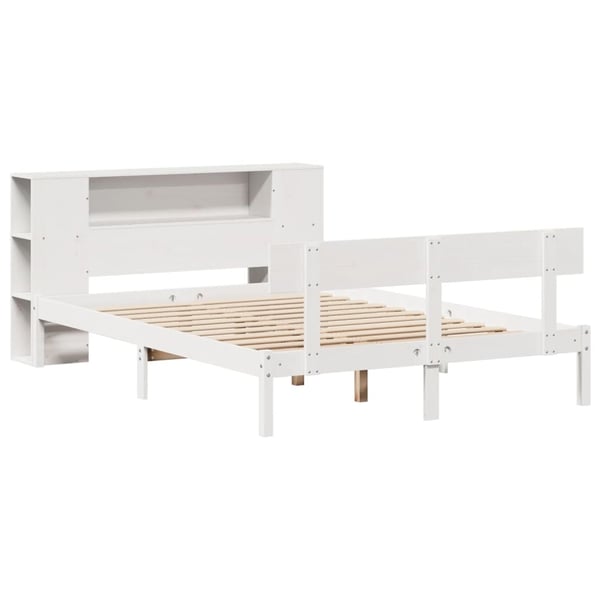 vidaXL Seng med bokhylle uten madrass hvit 150x200 cm heltre furu