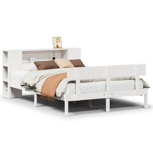 vidaXL Seng med bokhylle uten madrass hvit 150x200 cm heltre furu