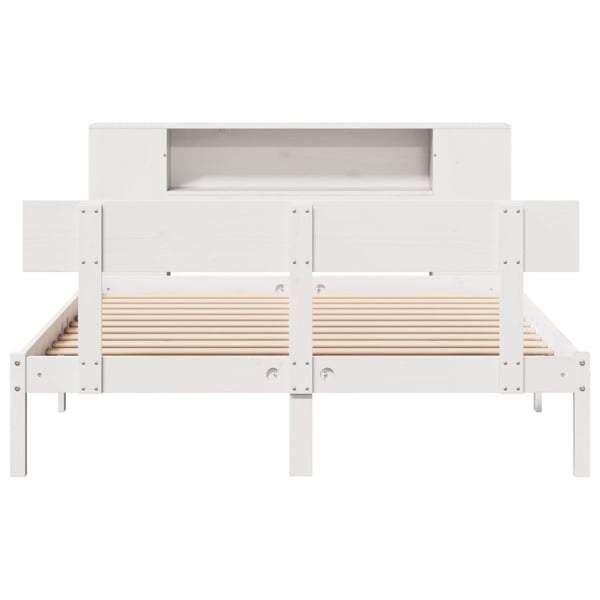 vidaXL Seng med bokhylle uten madrass hvit 140x190 cm heltre furu