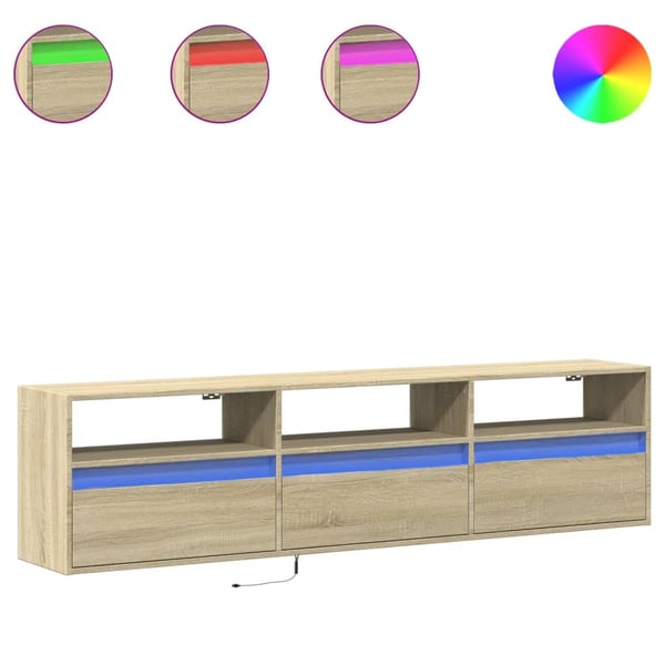 vidaXL TV-seinäkaappi LED-valoilla Sonoma-tammi 180x31x45 cm