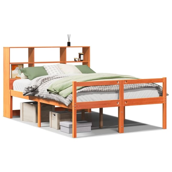 vidaXL Seng med bokhylle uten madrass voksbrun 140x200 cm heltre