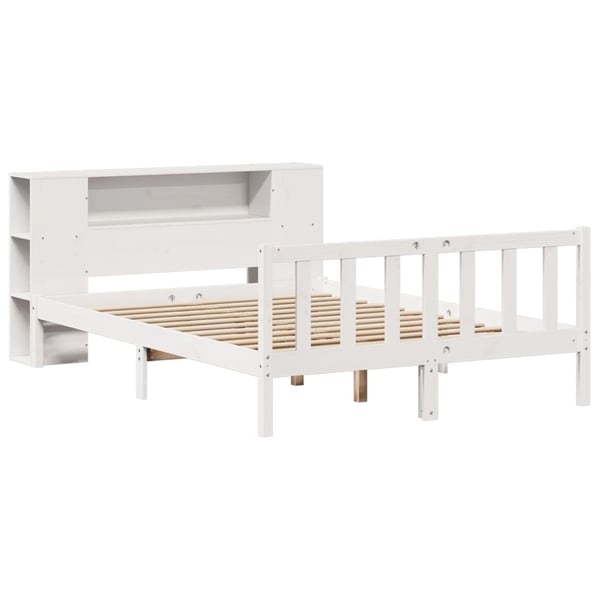 vidaXL Seng med bokhylle uten madrass hvit 150x200 cm heltre furu