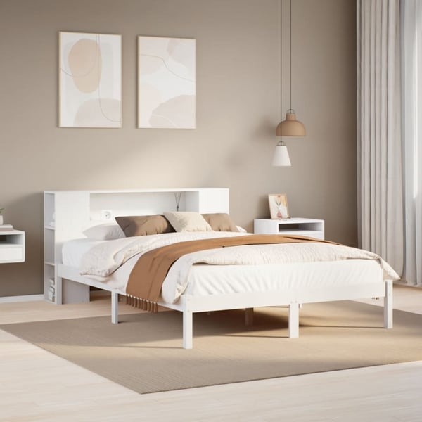 vidaXL seng med reol uden madras 150x200 cm massivt fyrretræ hvid