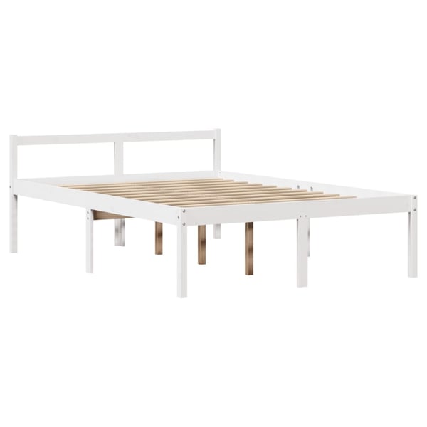 vidaXL Seng med bokhylle uten madrass hvit 135x190 cm heltre furu