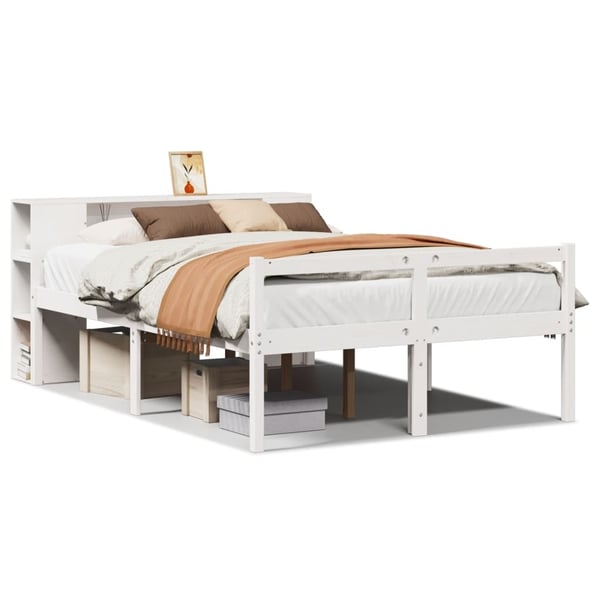 vidaXL Seng med bokhylle uten madrass hvit 140x200 cm heltre furu