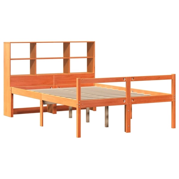 vidaXL Seng med bokhylle uten madrass voksbrun 135x190 cm heltre