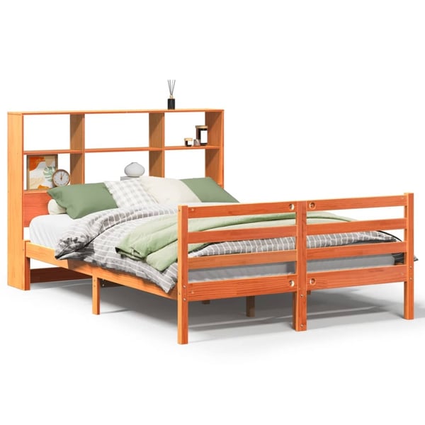 vidaXL Seng med bokhylle uten madrass voksbrun 120x190 cm heltre