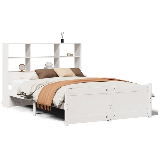 vidaXL Seng med bokhylle uten madrass hvit 160x200 cm heltre furu