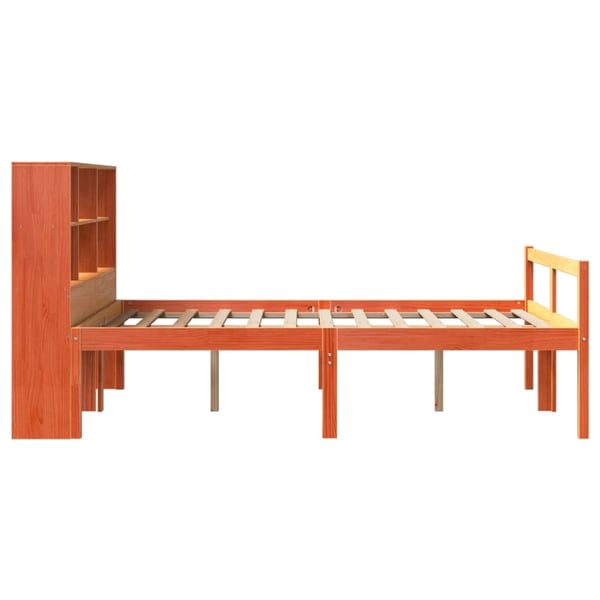 vidaXL Seng med bokhylle uten madrass voksbrun 120x200 cm heltre