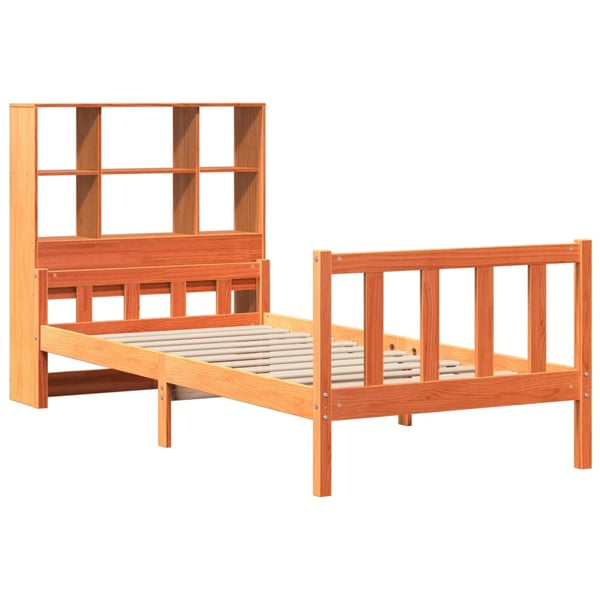 vidaXL Seng med bokhylle uten madrass voksbrun 75x190 cm heltre